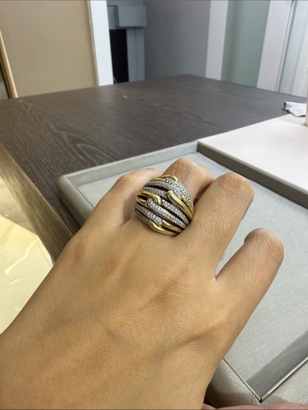 David Yurman Two-Tone 18k Gold and Silver Pave Multi-Band Ring